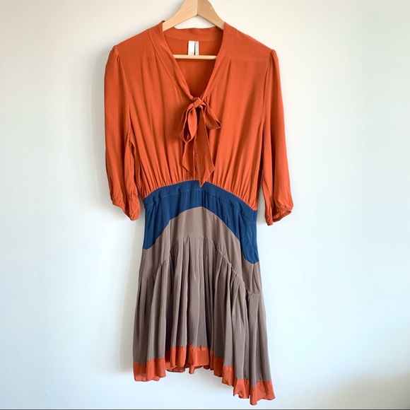 Silk Tri Coloured Pleated Mini Dress - Picture 1 of 4